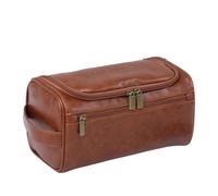 WENH Men Vintage Luxury Toiletry Bag Travel Necessary Business Cosmetic Makeup Cases Male Hanging Storage Organizer Wash Bags(Brown-pu)
