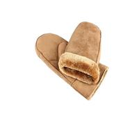 WENH Mens Womens Faux Sheepskin Leather Gloves Heated Fur Mittens Suede Leather Winter Outdoor Thick Warm Cashmere Gloves(Light Tan,Men)