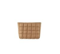 WENH Plaid Quilted Makeup Bag for Women Puffy Pouch Travel Cosmetic Bags Large Capacity Cotton Toiletry Organizer Storage Aesthetics(Khaki)
