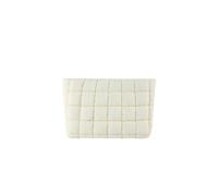 WENH Plaid Quilted Makeup Bag for Women Puffy Pouch Travel Cosmetic Bags Large Capacity Cotton Toiletry Organizer Storage Aesthetics(Ivory)