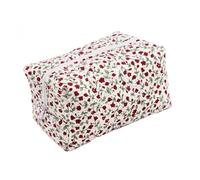 WENH Storage Organizer Floral Puffy Quilted Makeup Bag Flower Printed Cosmetic Pouch Large Travel Cosmetic Bag Makeup Accessory(Sky Blue)