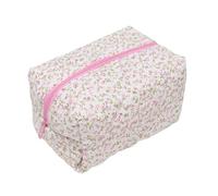 WENH Storage Organizer Floral Puffy Quilted Makeup Bag Flower Printed Cosmetic Pouch Large Travel Cosmetic Bag Makeup Accessory(Beige)