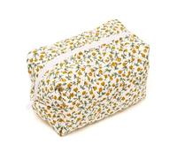 WENH Storage Organizer Floral Puffy Quilted Makeup Bag Flower Printed Cosmetic Pouch Large Travel Cosmetic Bag Makeup Accessory(Blue)