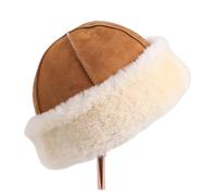 WENH Unisex Sheepskin Leather Shearling Wool Beanie Hat, Winter Warm Thick Soft Fur Cap, Hand Stitched(Tan)