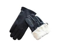 WENH Winter Thickened Warm Leather Gloves Men's Lining Outdoor Windproof And Cold Resistant Skiing Motorcycle Riding Gloves(Wide stripe style,L)