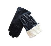 WENH Winter Thickened Warm Leather Gloves Men's Lining Outdoor Windproof And Cold Resistant Skiing Motorcycle Riding Gloves(Straight style,S)