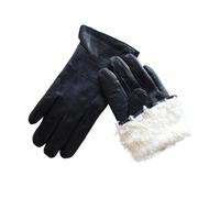 WENH Winter Thickened Warm Leather Gloves Men's Lining Outdoor Windproof And Cold Resistant Skiing Motorcycle Riding Gloves(Pinstripe style,S)