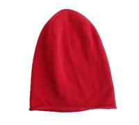 WENH Women Cashmere Plain Knitted Slouchy Beanie Hat Simple Solid Caps Rolled Hem Soft Wool Winter Spring WarmHair Bonnet(Red)