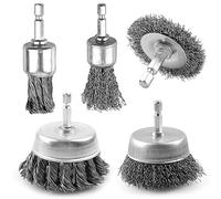 WENHUALI 5 Pcs Drill Wire Brush Set, Heavy Duty Wire Brush Wheel for Drill, 1/4'' Hex Shank Wire Brush Drill Attachments Coarse Carbon Steel Crimped, Great for Cleaning Rust, Paint, Abrasive.