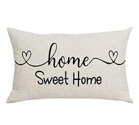 WENIANRU Black Word Art Home Sweet Home Gift for Family Sofa Chair Bed Decoration Lumbar Pillowcase Cotton Linen Decorative Throw Pillow Cover Case Rectangular 12 x 20 Inches