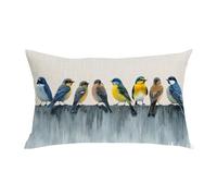 WENIANRU Ink Painting Watercolor Blue Birds Spring Home Sofa Chair Bed Decoration Lumbar Pillowcase Cotton Linen Decorative Throw Pillow Cover Case Rectangular 12 x 20 Inches