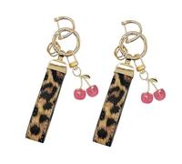 WENINETIES 2 PCS Key Rings for Abarth Grande Punto (199) 2007, Leather Keyring Straps Car Key Fobs Holder for Women Cute Cherry Charm Car Key Chain Clip
