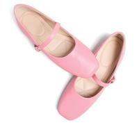 WENJIAZHIZHI Mary Jane Square Toe Ballet Flats Slip-On, A336-pink, 7.5 UK