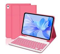 WENJION Keyboard Case for iPad A16 11th Generation 2025 & 10th Generation 2022, Detachable Bluetooth Keyboard Cover with Pencil Holder and Multi-Angle Viewing, UK Layout (11/10.9 Inch), Rose Red
