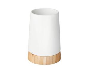 Wenko 17675100 Toothbrush tumbler Bamboo, Ceramic, 8 x 11.6 x 8 cm, White