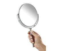 Wenko 17817100 PowerLoc handheld and wallmounted beauty mirror Elegance fixing without drilling, mirror surface ø 13cm, 300% magnification, Metal Steel, 16.5 x 28 x 10.5 cm, Chrome