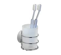 WENKO 18779100 Turbo-Loc® toothbrush tumbler - fixing without drilling, Steel, 7.5 x 10 x 9 cm, Chrome