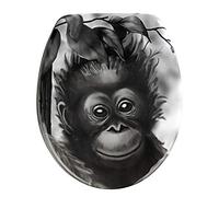 Wenko 18796100 Toilet seat Ape rustproof Stainless Steel mounting, Plastic Duroplast, 37.5 x 44.5 cm, Multicoloured
