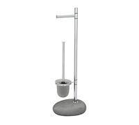 WENKO 19494100 Free standing toilet brush Pebble Stone Grey - Steel, 23.5 x 70 x 19 cm, Chrome