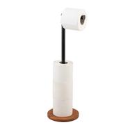 WENKO 2-in-1 Toilet Roll Holder with Bamboo Base Plate | Storage for up to 4 toilet rolls, black, model Serro