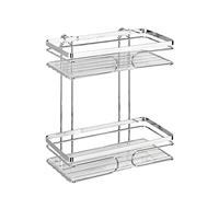 WENKO 20410100 2-Tier Wall Rack Premium - fixing without drilling, Stainless steel, 24 x 27 x 13.5 cm, Shiny
