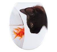 WENKO 20540100 Toilet seat, Fish & Cat rustproof stainless steel mounting, Plastic Duroplast, 38 x 45 cm, Multicoloured