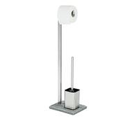 WENKO 20604100 Freestanding WC brush set, Granite, Metal Stainless steel, 23 x 73.5 x 19.5 cm, Satinised