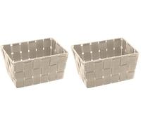 WENKO 20685100 Storage basket Adria Mini Long Beige bathroom basket, Plastic PP, 19 x 9 x 14 cm, Beige (Pack of 2)
