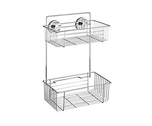 WENKO 20889100 Vacuum-Loc 2-Tier wall rack Bari - fixing without drilling, Metal - Steel, 26 x 38 x 17 cm, Chrome