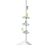 WENKO 22124100 Telescopic shower corner element Premium shiny - 3 shelves, 2 hooks and mirror, Aluminium, 27.5 x 70-260 x 20 cm, Shiny