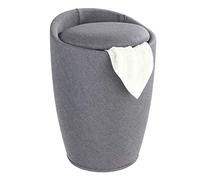 WENKO 22448100 Stool Candy Grey Linen Look - bathroom stool, laundry bin with removable laundry bag, Acrylonitrile-Butadiene-Styrene (ABS), 36 x 50.5 x 36 cm, Grey