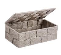 WENKO 22572100 Organizer Adria mini with lid Taupe - Aufbewahrungsbox, Badkorb mit Deckel, Polypropylene, 18 x 6.5 x 10 cm, Taupe
