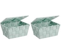 WENKO 22573100 Storage basket Adria with lid Mint - bathroom basket with lid, Polypropylene, 19 x 10 x 14 cm, Mint green (Pack of 2)