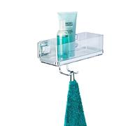 WENKO 22694100 Vacuum-Loc® wall shelf with hooks Quadro, Stainless steel, 25.5 x 15 x 14 cm, Shiny