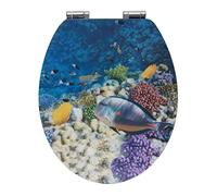 WENKO 22975100 Toilet seat Fish 3D - Toilet seat with soft closing mechanism, rustproof Fix-Clip hygienic zinc pressure cast mounting element, MDF, 38 x 44.5 cm, Multicoloured