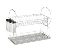 Wenko 2329100 Dish Rack Exclusive Duo drip Rack for Plates and Cups, Cutlery Basket, Drippy Tray, Metal Stainless Steel, 21 x 33 x 49 cm, Silver matt