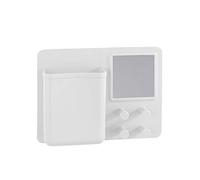 WENKO 23483100 Organizer with mirror and hooks Ampio White - Cosmetic storage, make-up organizer, fixing without drilling, Silicone, 20 x 15 x 5 cm, White