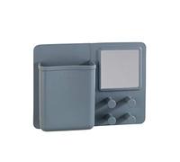 WENKO 23484100 Organizer with mirror and hooks Ampio Grey - Cosmetic storage, make-up organizer, fixing without drilling, Silicone, 20 x 15 x 5 cm, Grey