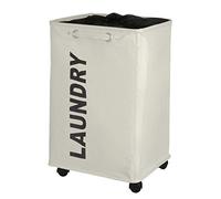 WENKO 3450110100 Laundry bin Quadro Beige Laundry basket, capacity 79 L, Plastic Polyester, 40 x 60 x 33 cm, Beige