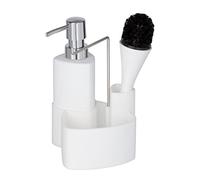 WENKO 3620125100 Wash up set Empire white Washingup liquid dispenser, washingup brush, dish cloth holder, capacity 0.25 L, Ceramic SoftTouch ceramic, 11 x 19 x 12.5 cm, White