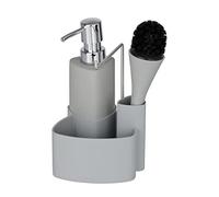 WENKO 3620126100 Wash up set Empire grey Washingup liquid dispenser, washingup brush, dish cloth holder, capacity 0.25 L, Ceramic SoftTouch ceramic, 11 x 19 x 12.5 cm, Grey