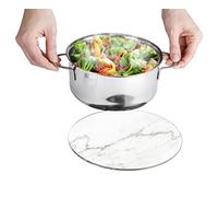 WENKO 53982100 Marble, Round Trivet for pots, Pans, Tempered Glass, White