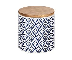 WENKO 54094100 Lorca Storage Box with Bamboo Lid, Capacity: 0.45 L, Ceramic, 10 x 10 x 10 cm, Blue/White