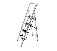 WENKO 601013100 Aluminium Design Folding Stepladder 4-Step - Household Ladder, Aluminium, 44 x 153 x 5.5 cm, Silver matt