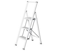 WENKO 601016100 Aluminium design folding stepladder 3-step white - household ladder, Aluminium coated, 44 x 127 x 5.5 cm, White