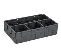 WENKO Adria Small Storage Basket with 4 Compartments, Anthracite, 26 x 6.5 x 17 cm