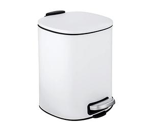 WENKO Alassio Cosmetic Pedal Bin, 5 Litre Volume Bathroom Bin with Easy-Close Mechanism, Painted Steel, 24.5 x 20.5 x 27 cm, White
