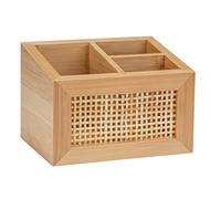 WENKO Allegre bathroom box, bathroom storage box with 3 practical compartments, trendy boho style, high-quality bamboo and rattan, for storing bathroom or make-up utensils, 12 x 8.5 x 9 cm, Natural
