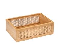 WENKO Allegre L bathroom shelf, decorative bathroom tray in trendy boho style, bamboo and rattan wickerwork, for practical storage of bathroom accessories, 22 x 7 x 15 cm, natural