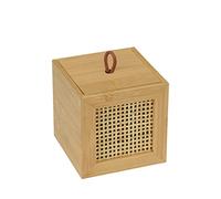 WENKO Allegre S bathroom box, decorative box with lid in trendy boho style, high-quality bamboo and rattan wickerwork, for storing bathroom utensils or accessories, 9 x 9 x 9 cm, natural